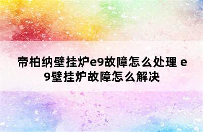 帝柏纳壁挂炉e9故障怎么处理 e9壁挂炉故障怎么解决